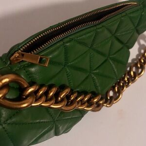 Zara Green Quilted Crossbody Bag with Gold Chain